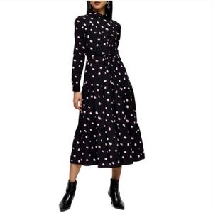 Topshop Polka Dot Long Sleeve Shirtdress Size 8